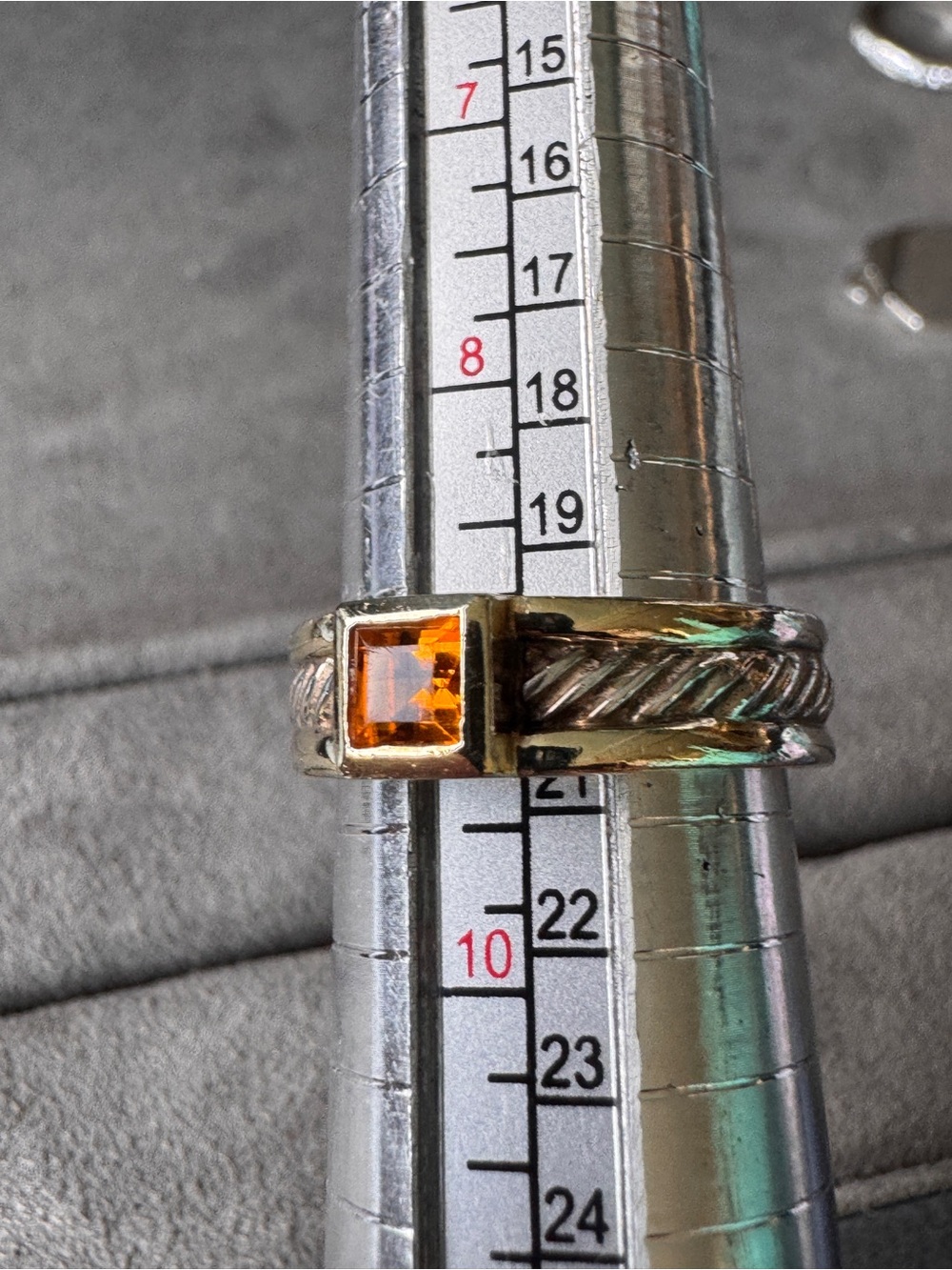 Vintage David Yurman Sterling Silver Ring with Square Citrine and gold accents